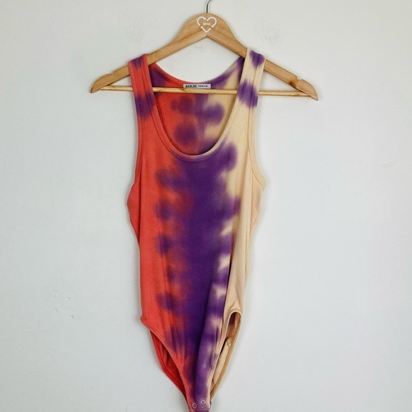 AGOLDE Revolve orange purple and yellow ribbed scoop next tank body suit. S - Picture 2 of 6